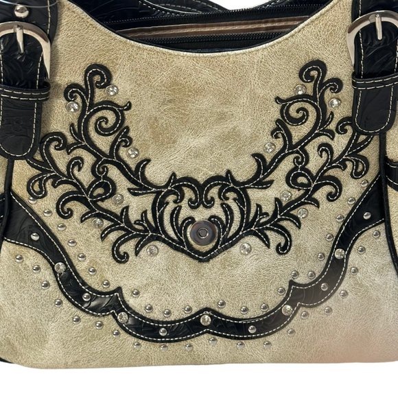 (8-210) Brand New w/Tag Beige Leather-Like Western Shoulder Handbag - Picture 5 of 12